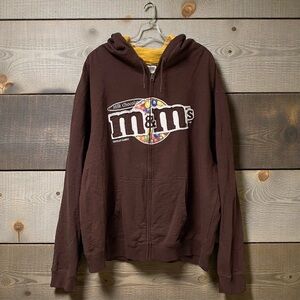 VTG M&M's Men/Women Brown Embroidered Zip Y2K Hooded Sweatshirt Hoodie XL 2008